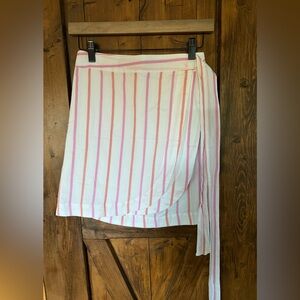 Fabletics Asymmetrical Cotton Voile Wrap Skirt with Pink and White Stripes